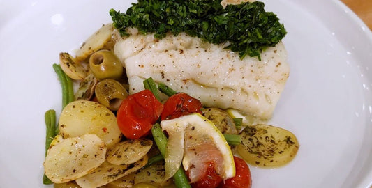 Italian Baked Fish Traybake with Lemon & Olives
