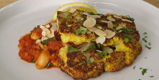 Chermoula Roasted Cauliflower Steaks with Butter Beans